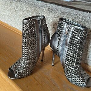 Sam Edelman Silver Peep-Toe Heeled Boots 6